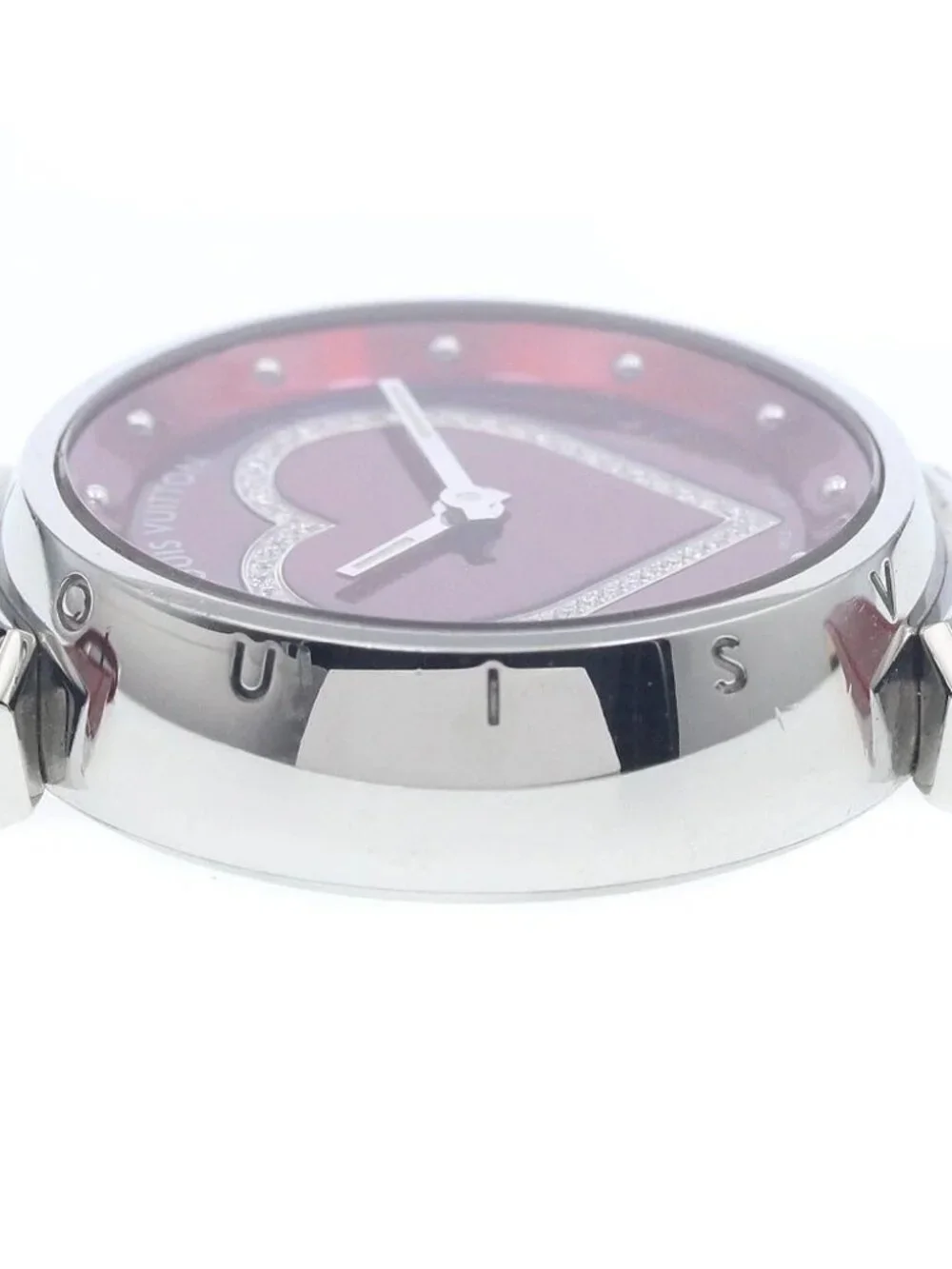 LOUIS VUITTON Tambour Q121Z Heart diamond Red Dial Quartz Ladies Watch_960790